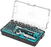 HB 90-Tooth Swivel Head 270 Degree Mini Ratchet Handle, Security Bits, Precision Handle, Portable Case, 62-piece 1/4-Inch Drive Socket and Precision Bits set AKM026-U