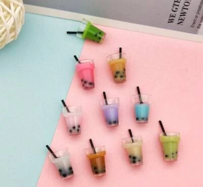 Plastic Cup Resin Bubble Tea Bottle Charm with Eye Pin (11mm x 22mm)