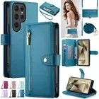 For Samsung S24 FE S23 S22 S21 S20 Ultra Plus Zip Wallet Case Flip Cover Strap