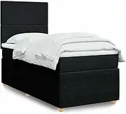 vidaxl Box Spring Bed - Black King Single - Pocket Spring Mattress - Fabric Bedstead - Adjustable headboard - Includes Topper & slats