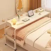 Adjustable Overbed Table, Over The Bed Table with Wheels, Overbed Desk, King Size Bed Table, Rolling Tray Table for Laptop and Writing for Living Room, Laptop Desk Over Bed Table (Color : Whit