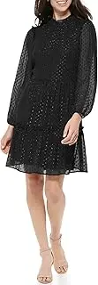 [Tommy Hilfiger] Women's A-line Chiffon Long Sleeve Ruffle Neck Dress
