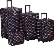 [Rockland] Reaction 4-Piece Softside Upright Luggage Set, Black Icon, 4-Piece Set (14/19/24/28), Reaction 4-Piece Softside Upright Luggage Set