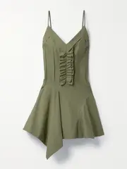 [COMMISSION] COMMISSION - Ruffled Paneled Cotton-poplin Mini Dress - Green - US0 US 0 Green