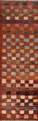 Checkered Moroccan Rust Wool Berber Hand-knotted 10 ft Runner Rug 3x10 Carpet