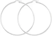 [Diamond2Deal] Men's 925 Sterling Silver Rhodium-Plated 2mm Polished Hoop Earrings