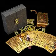 OceanWings Classic Tarot Cards Deck Set with Guidebook,Gold Foil Waterproof Fortune Telling Toy Crystal-Pendulum-for Beginners&Expert Readers (Gold Foil) HD-20220926