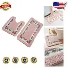 Fashionable Floral Rose Non-Slip Bath Shower Mat & U-Shaped Rug Set - 2 Pieces