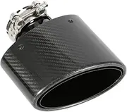 Gloss Carbon Fiber Car Muffler Tip Exhaust Pipe Nozzle Decoration Universal Stainless Black Oval 150mm Tilting Left Right(Left 48MM)