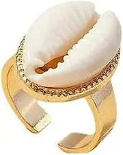 [Wozya] Seashell Jewelry Statement Accessories Gold Color Ocean Sea Style Cowrie Conch Puka Shell Ring for Women