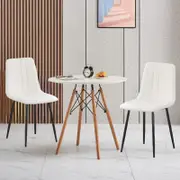 AINPECCA 2x White Leather PU Dining Chair and Table Set Black Metal Legs For Living Dinning room Cafe Office Kitchen