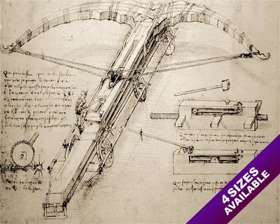 LEONARDO DA VINCI SKETCH MASSIVE SEIGE CROSSBOW WEAPON PAINTING CANVAS ART PRINT