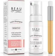 Eyelash Extension Foam Cleanser Shampoo & Brush (50ml) - Oil Free Sensitive Paraben & Sulfate Free Eyelid/Lash Foaming Wash Cleaner To Remove Makeup & Mascara - Ideal For Salons And Home Care