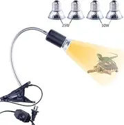 Reptile Heat Lamp, UVB Bulb, UVB Reptile Light Fixture, UVA UVB Reptile Light, Aquatic Turtle Heating Lamp, Turtle Aquarium Tank Heating Lamps Holder & Switch with 4 Heat Bulbs-Black