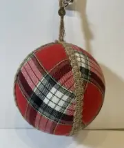 Buffalo Check Plaid Red, Black & White Christmas Ornament 4.75" Round New W/ Tag