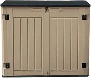 DWVO 35 Cuft Outdoor Horizontal Storage, Waterproof Resin Storage Shed with Floor and Multiple Accesses for Garden Tools, Easy Assembly, Brown (No Shelf Included)