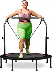 Mini Trampoline for Adults Fitness, Indoor Exercise Trampoline for Kids, Adults Indoor/Garden Workout, Fitness Rebounder with Stretch Bands