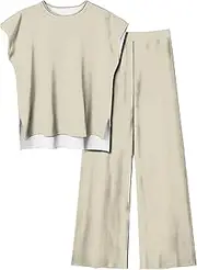 [Generic] Women's Two Printed Casual Wear Summer Hat Sleeve Side Slit Top And Wide Leg Pants Casual Sportswear Set Women Small Snow Pants