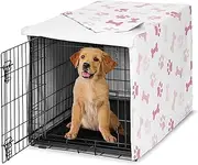 Sweet Jojo Designs 36in. Medium Dog Crate Cover (Bones and Paw Prints) Pet Cage, Kennel Covers (Modern, Cartoon, Doggy, Puppy, Neutral, Paws Print, Whimsical, Playful, Pastel, Blush Pink & Off White)