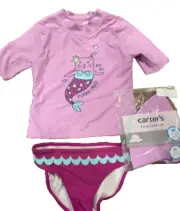 Carters GIRLS UPF 50+ Swim Set With Hat PURR-MAID(3 Piece) (LILAC, 7)NWT