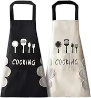 2 Pack Kitchen Cooking Aprons, Waterproof Apron with Large Pocketsn Server Apron Chef Apron Wipe-able Hand Apron for Men Women