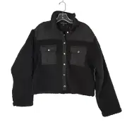 Almost Famous Black Sherpa Shacket Quilted Snap Front Jacket Womens Size XL NWT