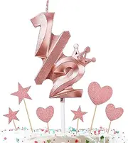 1/2 Birthday Cake Decorations, 1/2 Year Old Half Birthday Candle Cake Numeral 1/2 Candle and Glitter Cupcake Toppers Set for Baby's Half Year Old Birthday Party Supplies (Rose Gold)
