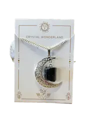 Black Tourmaline Crescent Hanging Moon Pendant