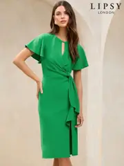Lipsy Green Flutter Sleeve Tie Side Midi Dress (AT8494) | $120