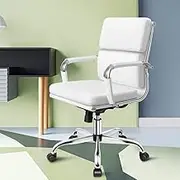 ALFORDSON Mid Back Esmae White Office Desk Chair with SGS Listed Gas Lift & Padding, PU Leather Home Ergonomic Office Chair Height Adjustable, Computer Gaming Chair for Home Office, Max 150kg Loading