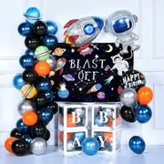 Outer Space Universe Astronaut Theme Birthday Party Decorating Set - Rocket Astronaut Shaped Foil Balloon Metaliic Marble Latex Balloons