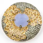 44.82ct Chalcedony and Sapphire 925 Sterling Silver Gold Plated Brooch Pendant