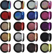 [Artdone] 20 Jars Chrome Nail Powder Set Metallic Mirror Effect Holographic Aurora Chameleon Pigment 1g/Jar for Nail Art Glitters Gel Polish Supply Mermaid Unicorn Kit