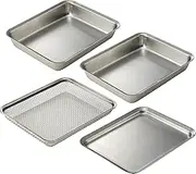 La Base LLM-8718 Tsubamesanjo Stainless Steel Square Bat x 2, Square Colander & Square Plate, 4-Piece Set, Made in Japan