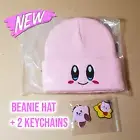 Kirby beanie hat + 2 Kirby keychains ⭐️ cute pink beanie plush cap men woman kid