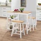 3 Pcs Bar Set White Modern Style Table And Stools Kitchen Dining Room Furniture