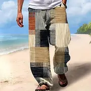 Men's Trousers Summer Pants Beach Pants Drawstring Elastic Waist 3D Print Stripe Graphic Prints Geometry Comfort Casual Daily Holiday Streetwear Hawaiian Yello