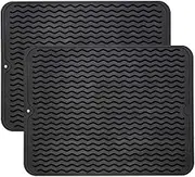 ZLR Silicone Dish Drying Mat Easy Clean Dishwasher Safe Heat Resistant Eco-Friendly Trivet L Black x 2