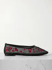 [STAUD] STAUD - Alba Sequin-embellished Mesh Ballet Flats - Black - IT42 IT 42 Black