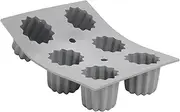 DeBuyer 1834.21 ELASTOMOULE Silicone Mold, 6 'Canelés' Fluted Cakes, 8.25" x 7", Gray