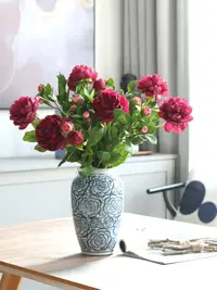 在飛比找樂天市場購物網優惠-假花仿真花擺設客廳裝飾花紅色貴氣高枝牡丹芍藥插花
