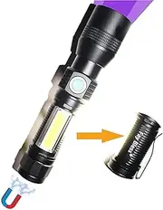 Black Light Flashlight Rechargeable, 3in1 LED UV Flash Light, 1200Lumen 7 Light Modes, Zoomable, Waterproof Pocket Size Flashlight for Pet Urine Stains Detection Camping (Black 1Pc)
