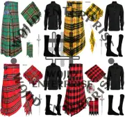 Scottish Traditional Highland Handmade Men's 8 YARD TARTAN KILT and accessories