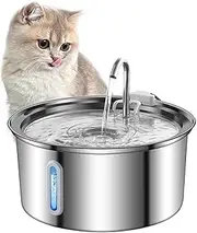 Ofat Home Cat Water Fountain Stainless Steel, 108oz/3.2L Cat Fountain, Cat Water Dispenser with Water Level Window, Multi-Filter, Silent Pump, Easy to Clean, Water Tap, Provides Flowing Water