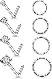 [Ftovosyo] Nose Piercings Stainless Steel Nose Rings for Women Hypoallergenic L Shape Nostril Studs Hinged Segment Hoop Nostril Piercing Jewelry 20G 18G