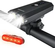 Super Bright 8000Lumens USB Rechargeable Bike Light Set, Super Bright 2LED Bi...