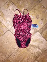 Speedo One-Piece Swimsuit Women's Fractal Bloom Red Flyback ProLT Adult NWT $54