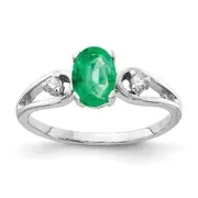 Solid 14k White Gold 7x5mm Oval Simulated Emerald A CZ Ring
