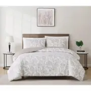 Cannon 3pc King Sylvana Jacobean Duvet Cover Set Taupe/White: Microfiber,