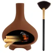 Incense Holder Ceramic Incense Burner Chimney Incense Cone Burner with Brush ༄